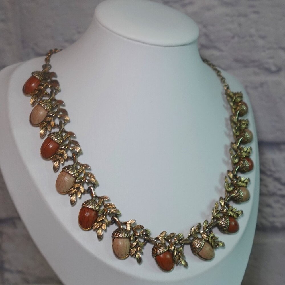 Vintage CORO Acorn Harvest Dionysian Gold Tone Statement Necklace